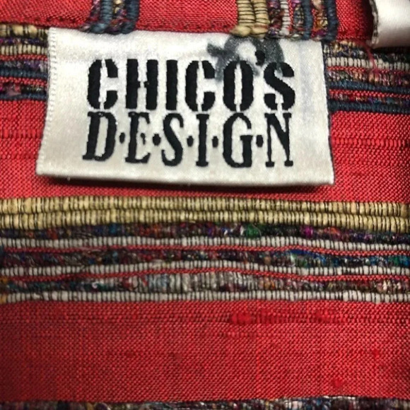 Chicos Striped Textured Red Silk Jacket Button Dow - Picture 3 of 6